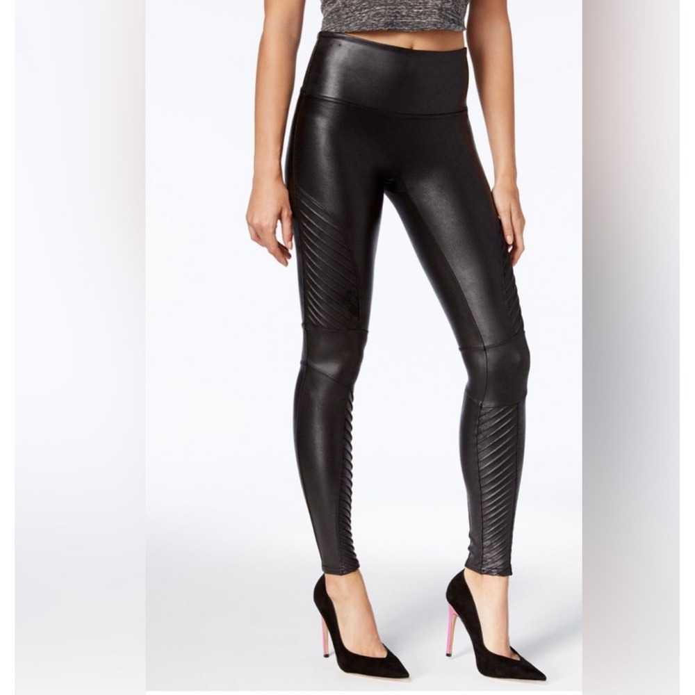 Spanx Faux Leather Moto Leggings‎ High Waisted Sculpting Black Large